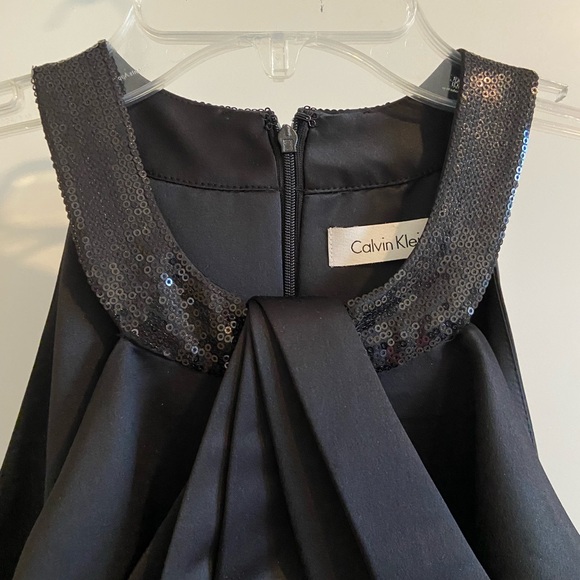 Calvin Klein Black Satin Evening Gown w/ Sequin Neckline – Size 6 (Worn Once) - Picture 2 of 6